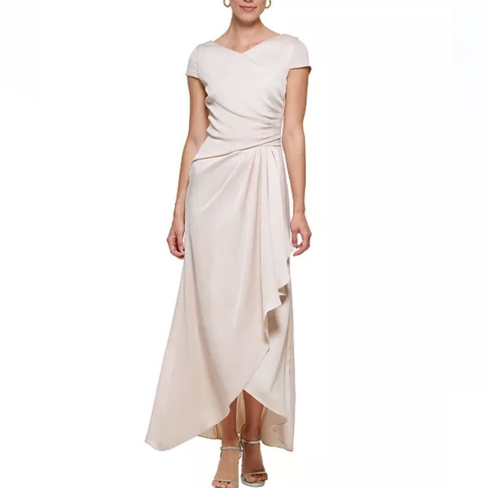 DKNY Women's Ruched Ruffled Crepe-Back-Satin Gown dress size 8